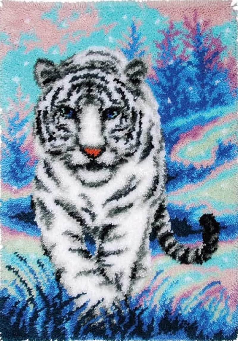 YOOTOM Tiger Latch Hook Rug Kit for Adult, DIY Handmade Carpet Crochet Needlework Mat Knotted Cushion Tapestry, Pre-Printed Latch Hook Kits, Embroidery Decoration Festival Gift 20x15 in. - Image 1